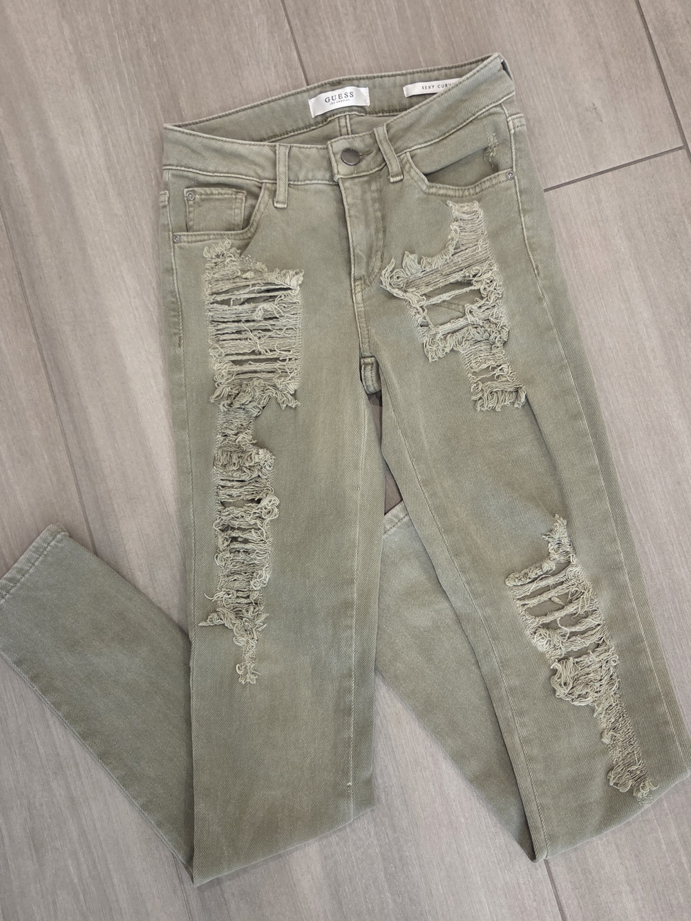 GUESS Distressed Olive Skinny Jeans